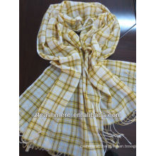 100%mercerized wool check worsted woven scarf